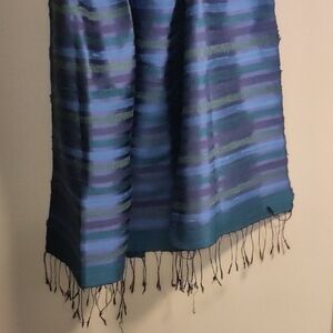 Striped Blue, Purple and Green Silk Scarf